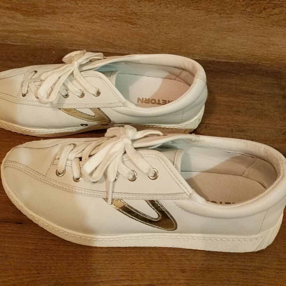 Tretorn White and Gold Sneakers 7.5